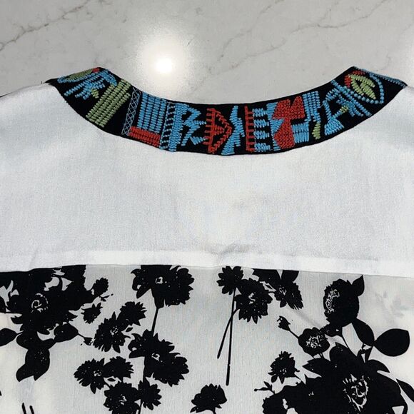 Caleaas Womens 2X Embroidered Tunic Shirt Top Boho Art Wear Lagenlook 3/4 Sleeve - Picture 5 of 11